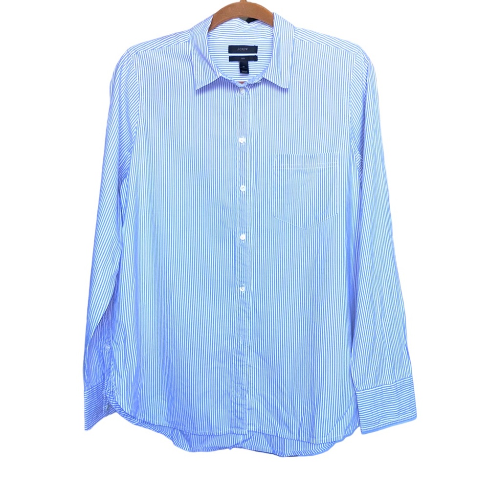 J Crew Blue Pinstripe Boy Button Up Shirt Sz 10